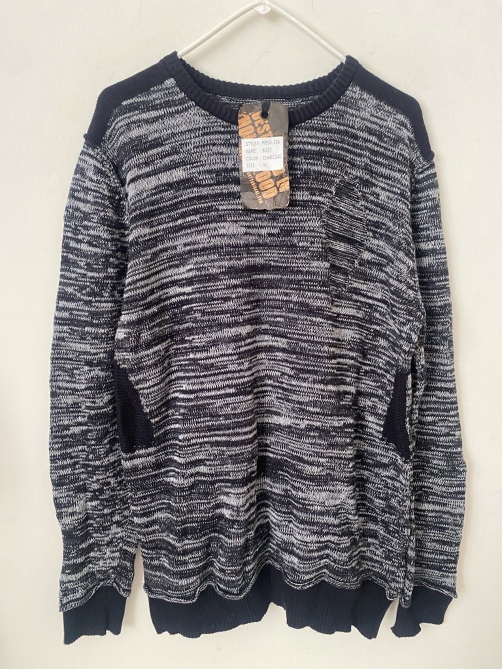 Men's Marled Black & White Crewneck Sweater
